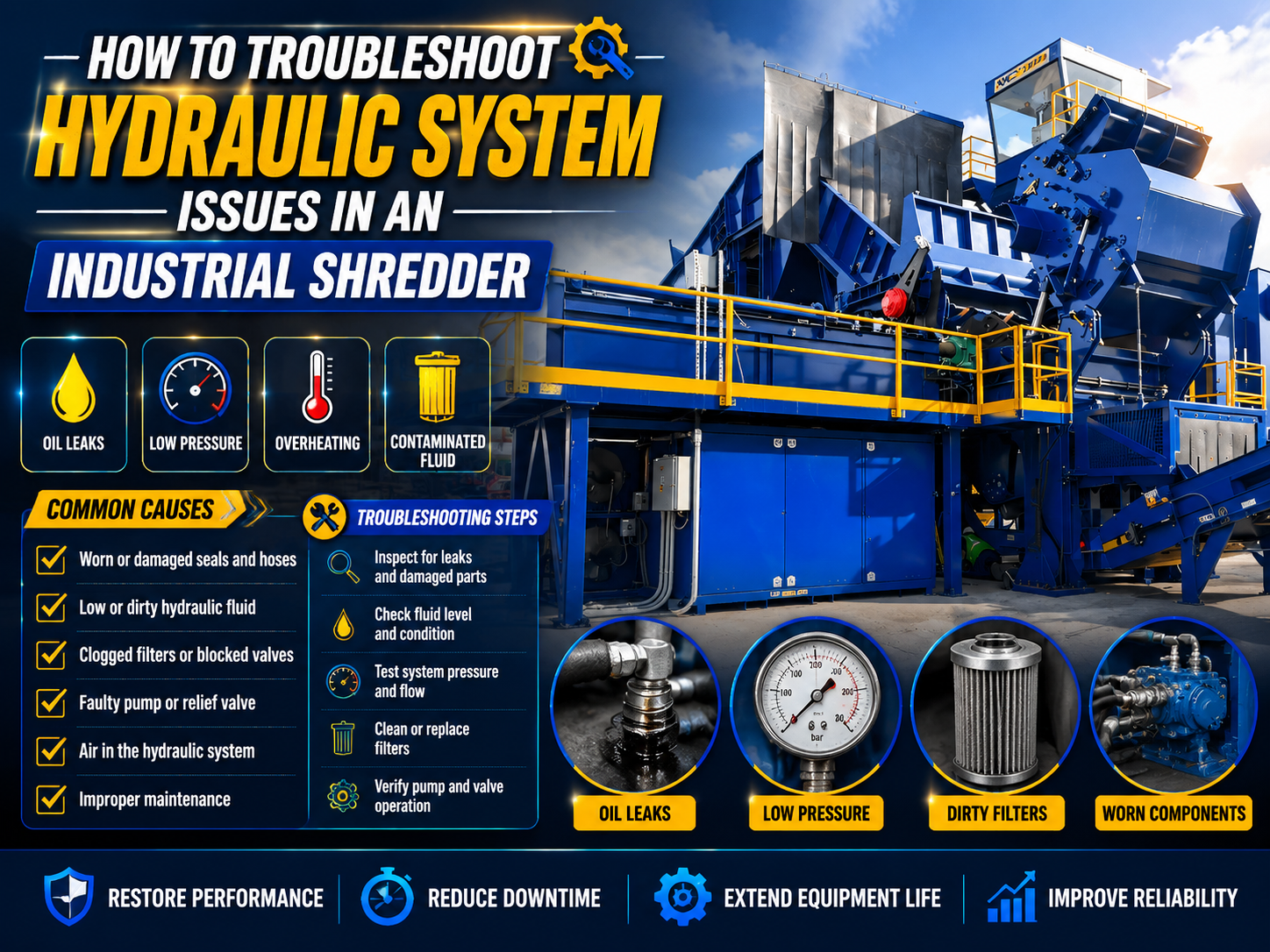 comprehensive guide how to troubleshoot hydraulic system issues in an industrial shredder