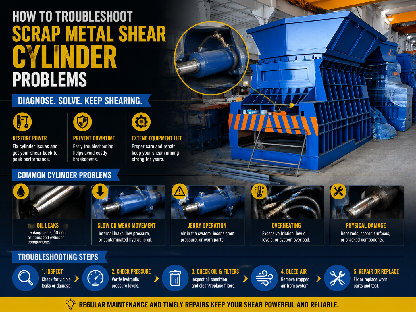 comprehensive guide how to troubleshoot scrap metal shear cylinder problems