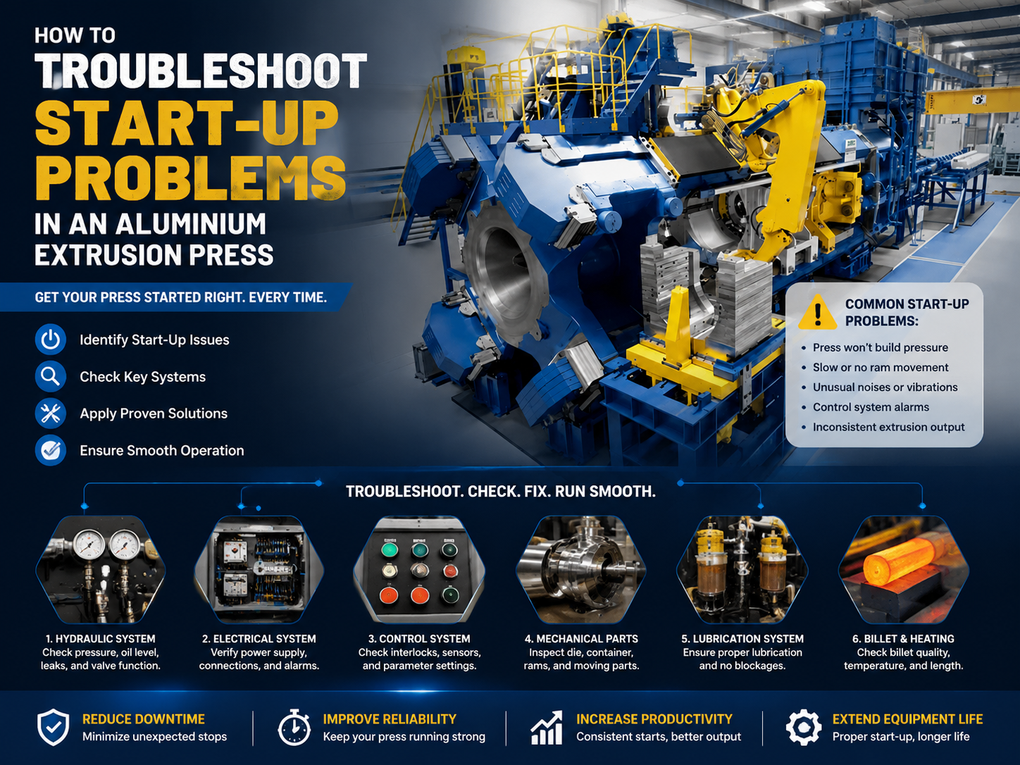comprehensive guide how to troubleshoot start up problems in an aluminium extrusion press