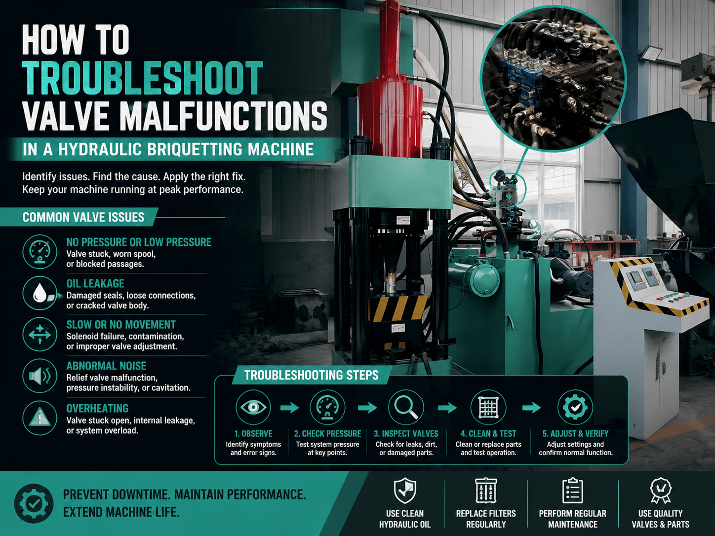 comprehensive guide how to troubleshoot valve malfunctions in a hydraulic briquetting mach