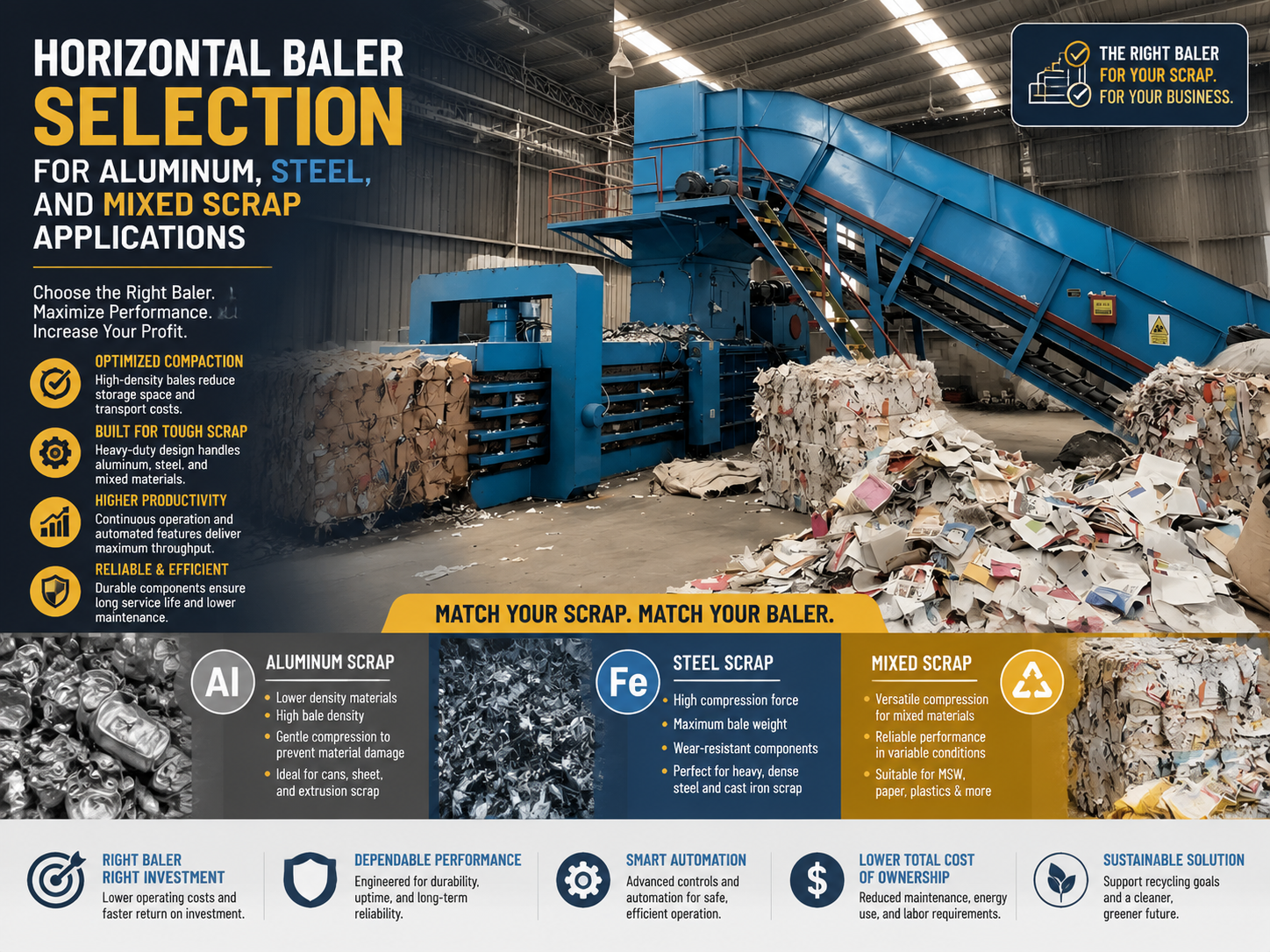 comprehensive guide to horizontal baler selection for aluminum steel and mixed scrap appli