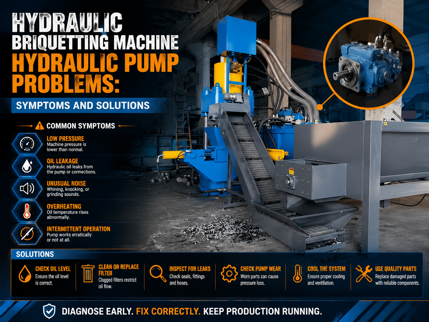 comprehensive guide to hydraulic briquetting machine hydraulic pump problems symptoms and