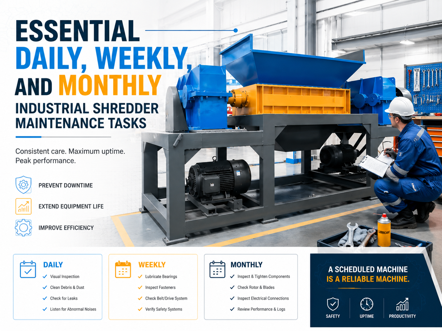 essential daily weekly and monthly industrial shredder maintenance tasks 1