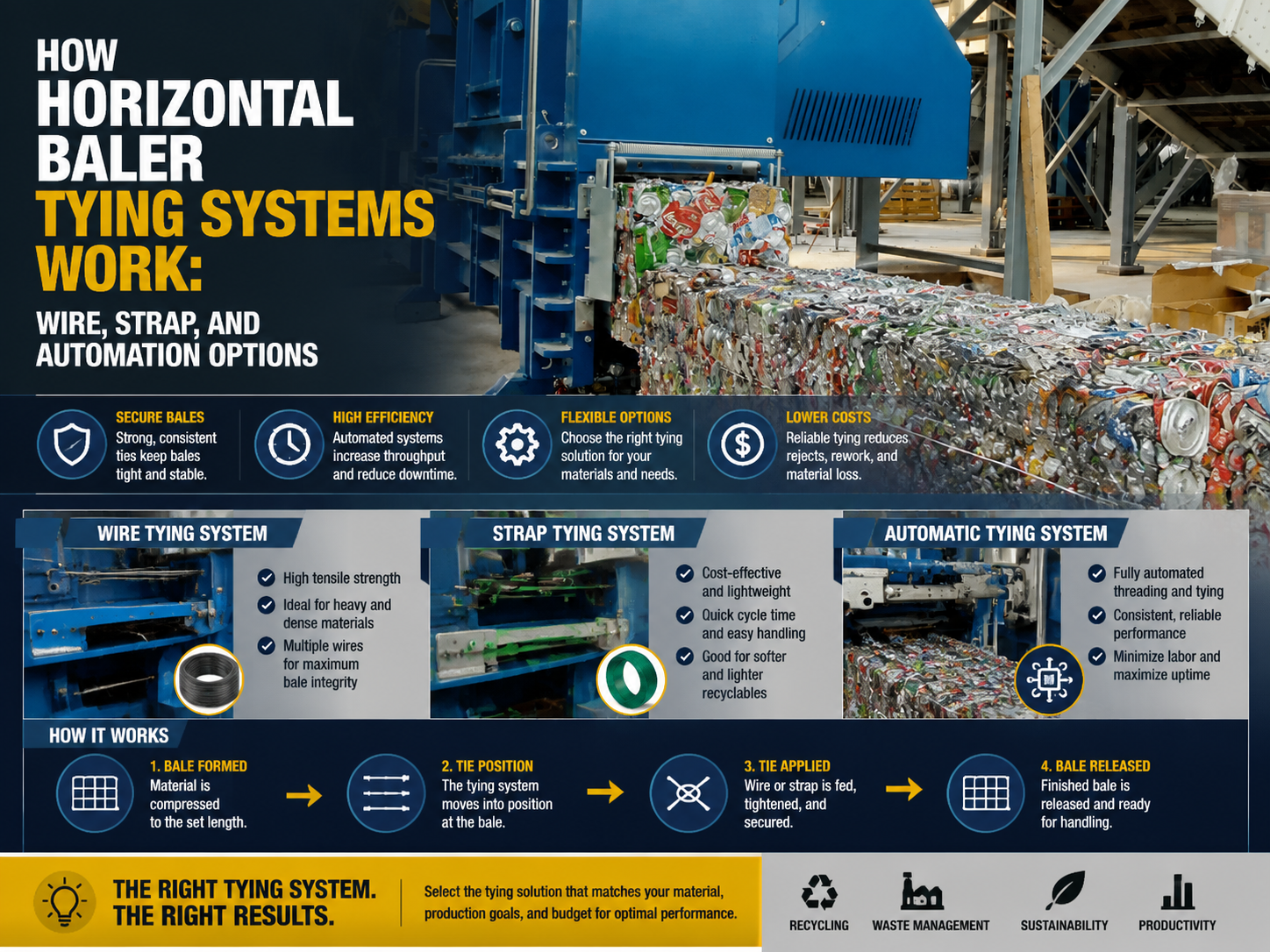 how horizontal baler tying systems work wire strap and automation options