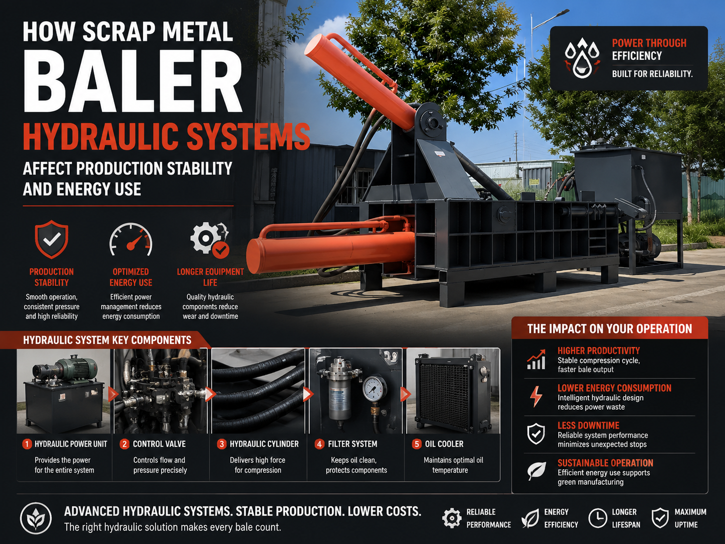 how scrap metal baler hydraulic systems affect production stability and energy use 1