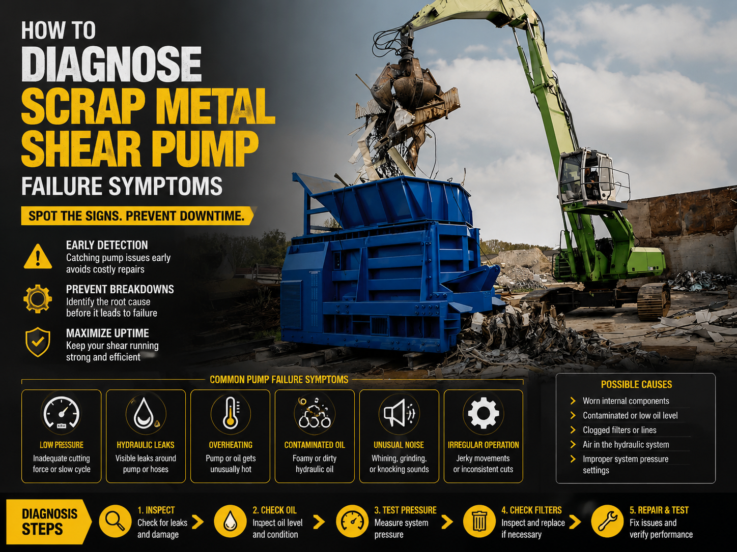 how to diagnose scrap metal shear pump failure symptoms a comprehensive industrial guide