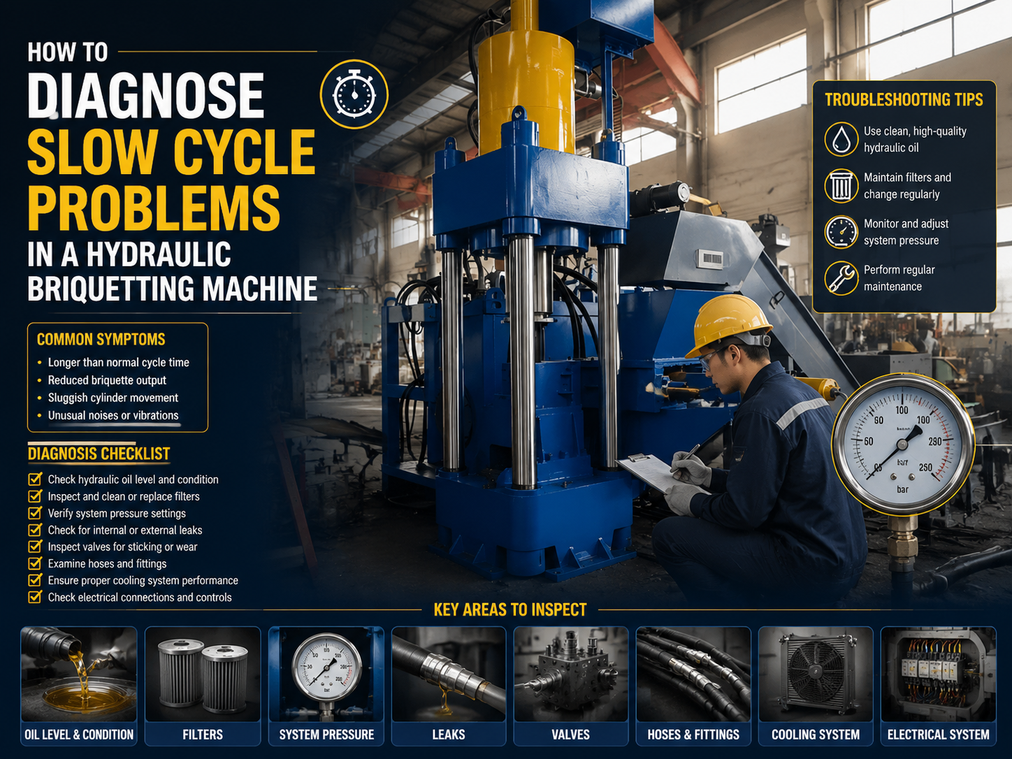 how to diagnose slow cycle problems in a hydraulic briquetting machine 1
