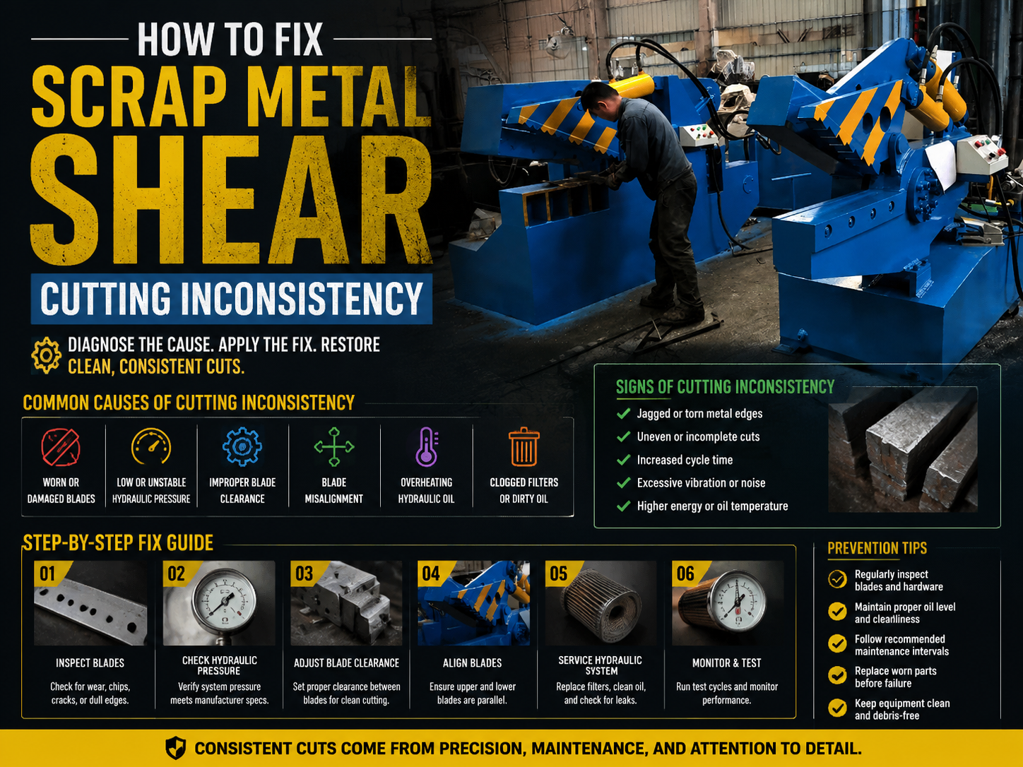 how to fix scrap metal shear cutting inconsistency a comprehensive industrial guide