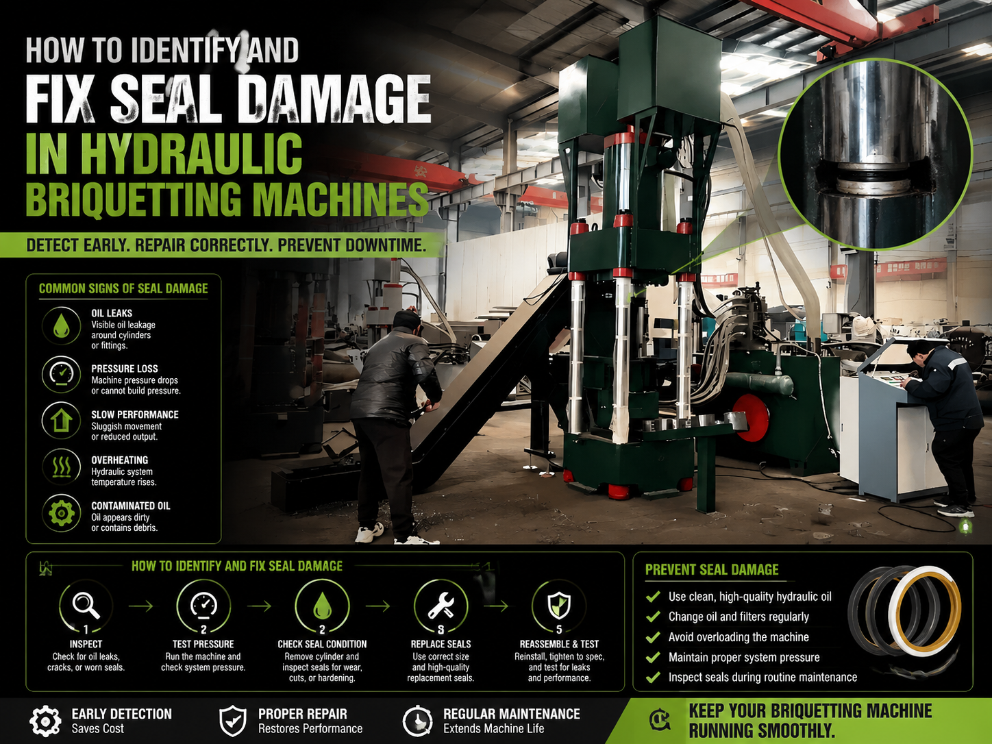 how to identify and fix seal damage in hydraulic briquetting machines 1
