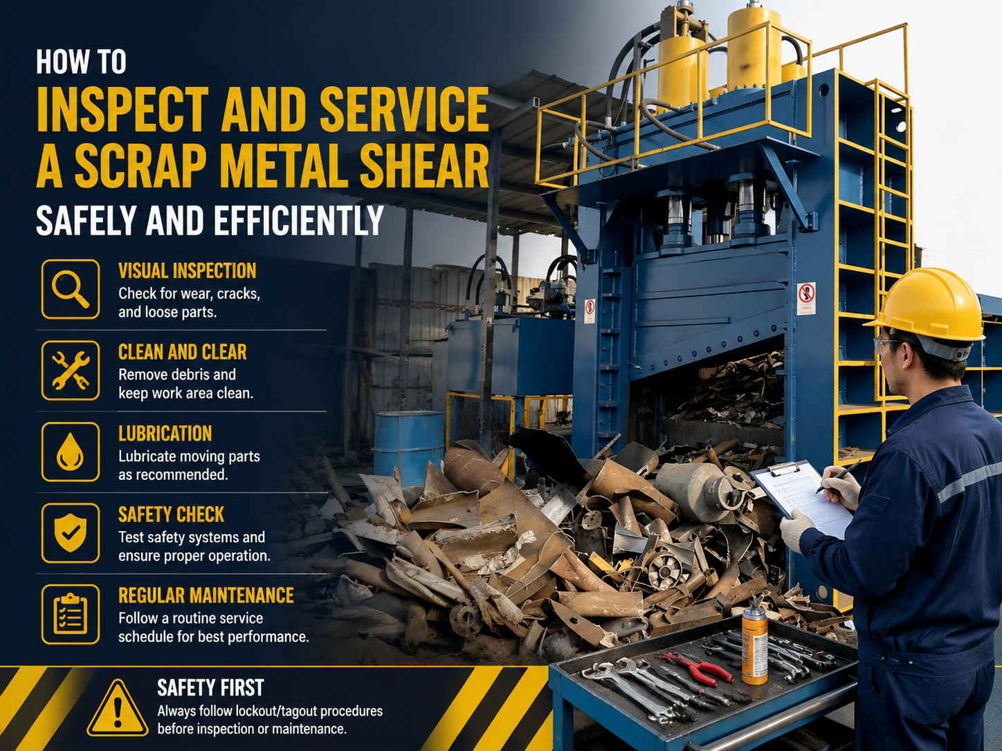 how to inspect and service a scrap metal shear safely and efficiently 1