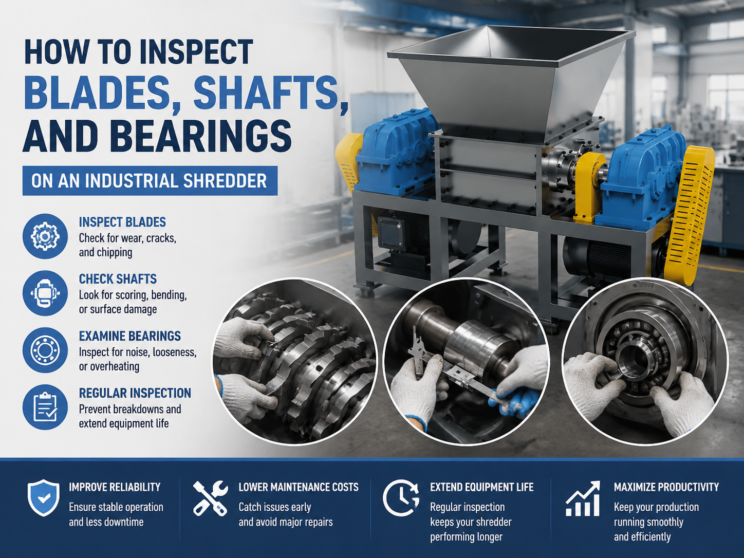 how to inspect blades shafts and bearings on an industrial shredder 1