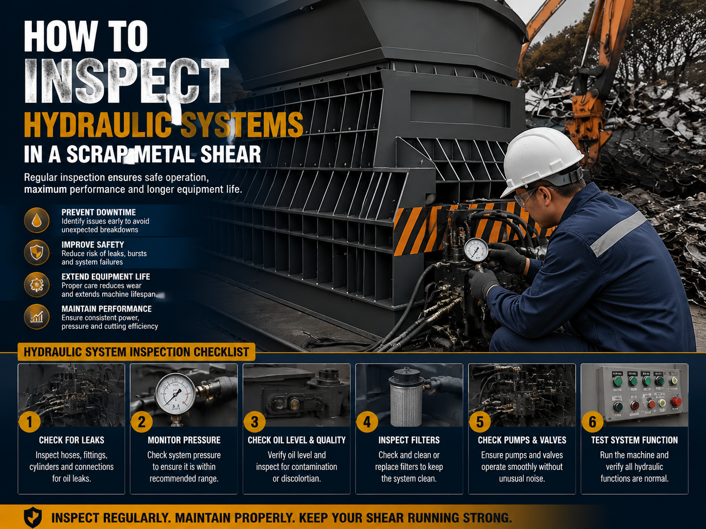 how to inspect hydraulic systems in a scrap metal shear 1