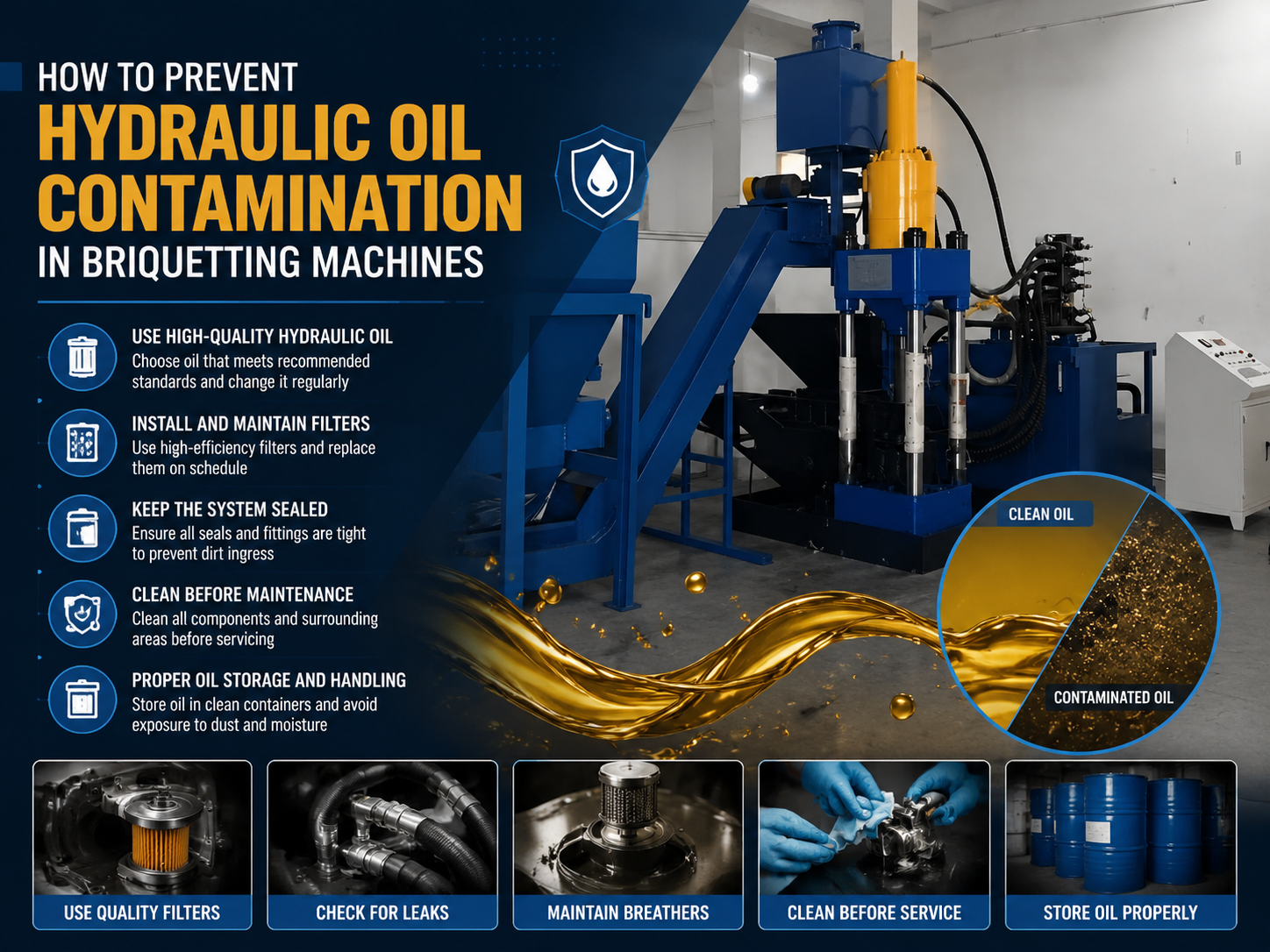 how to prevent hydraulic oil contamination in briquetting machines 1