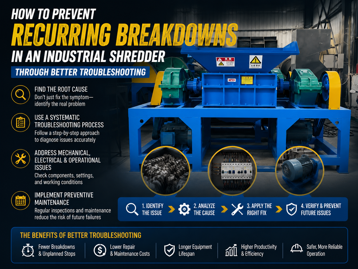 how to prevent recurring breakdowns in an industrial shredder through better troubleshooti