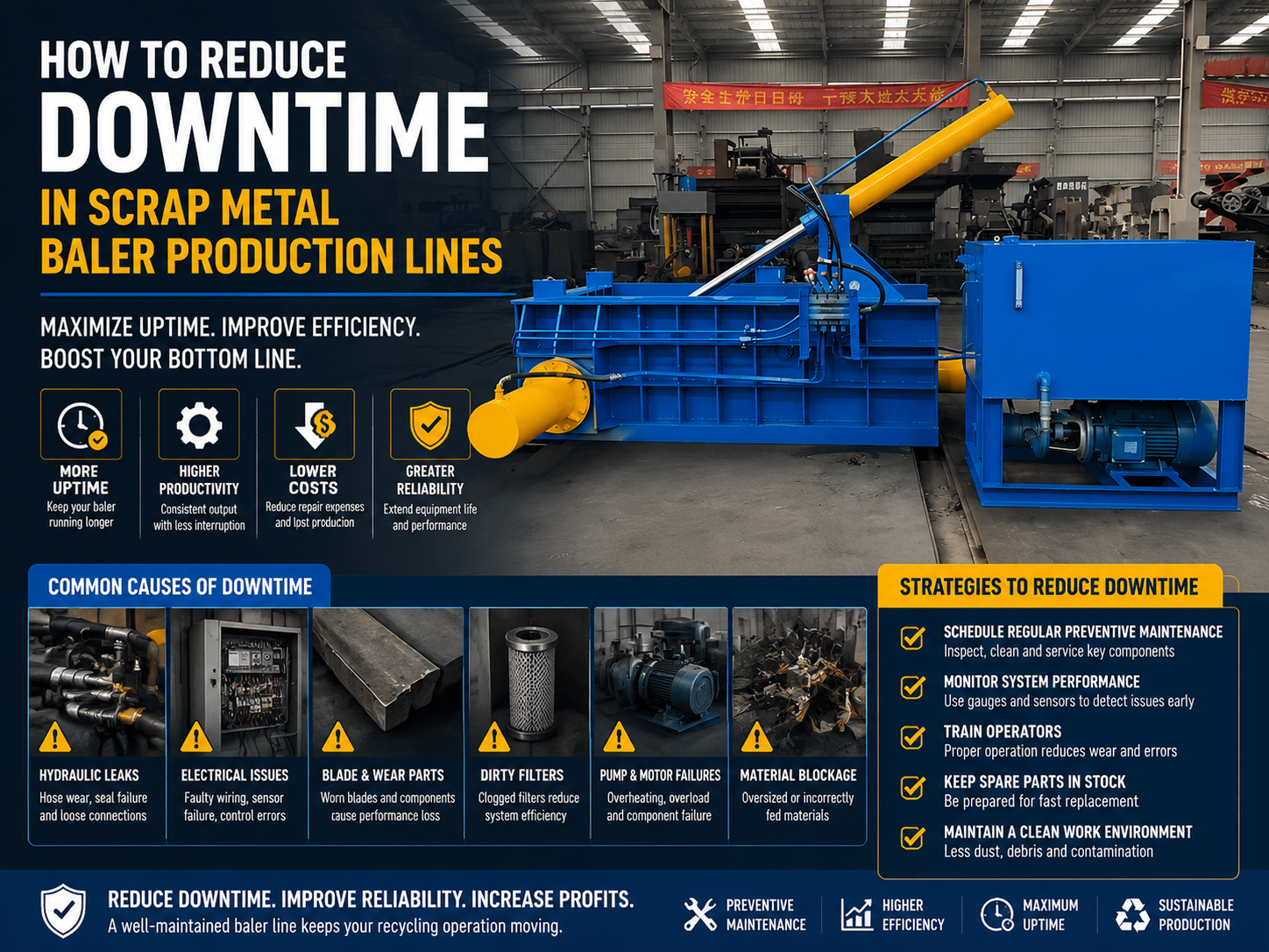 how to reduce downtime in scrap metal baler production lines a technical guide