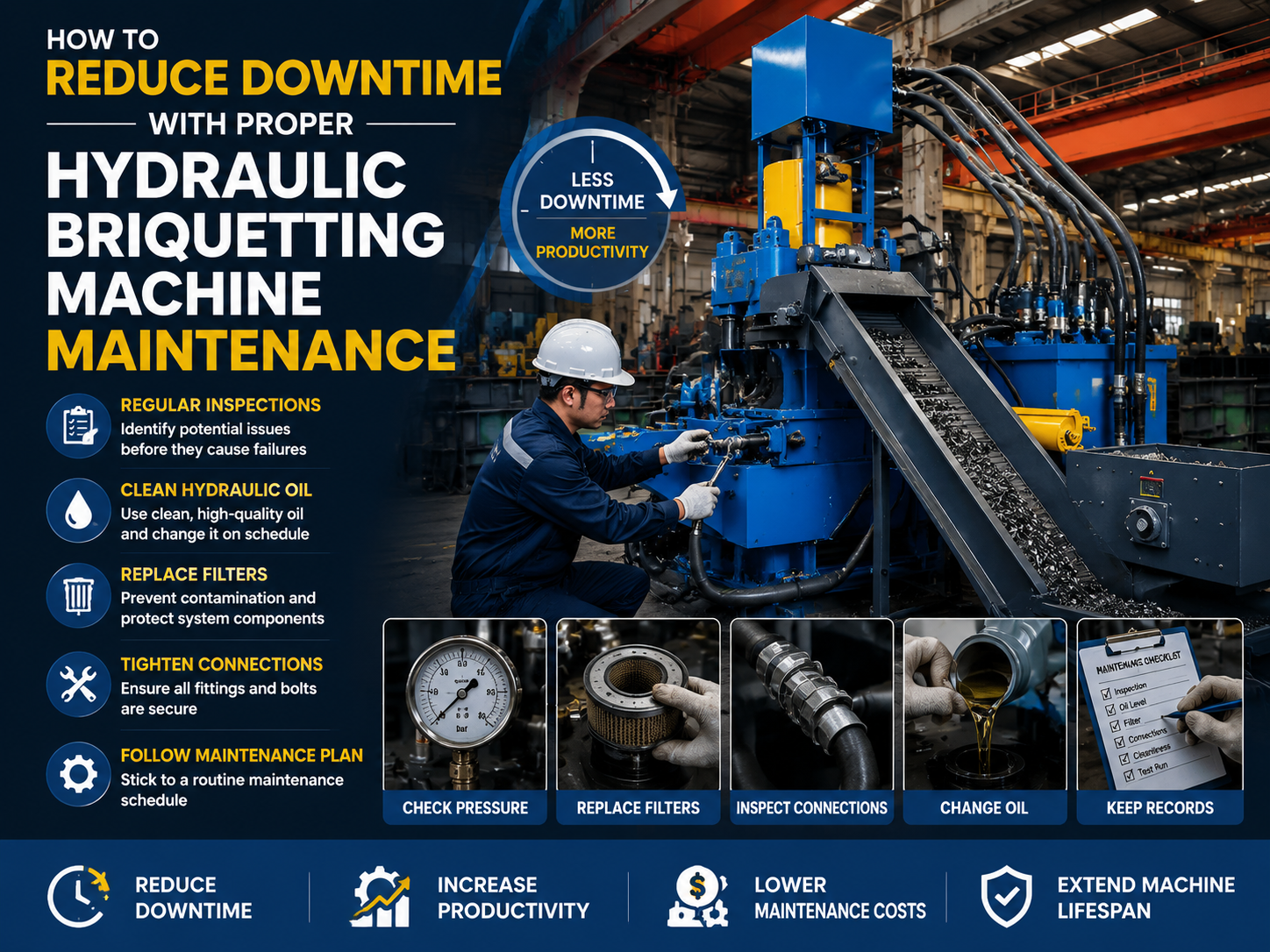 how to reduce downtime with proper hydraulic briquetting machine maintenance 1