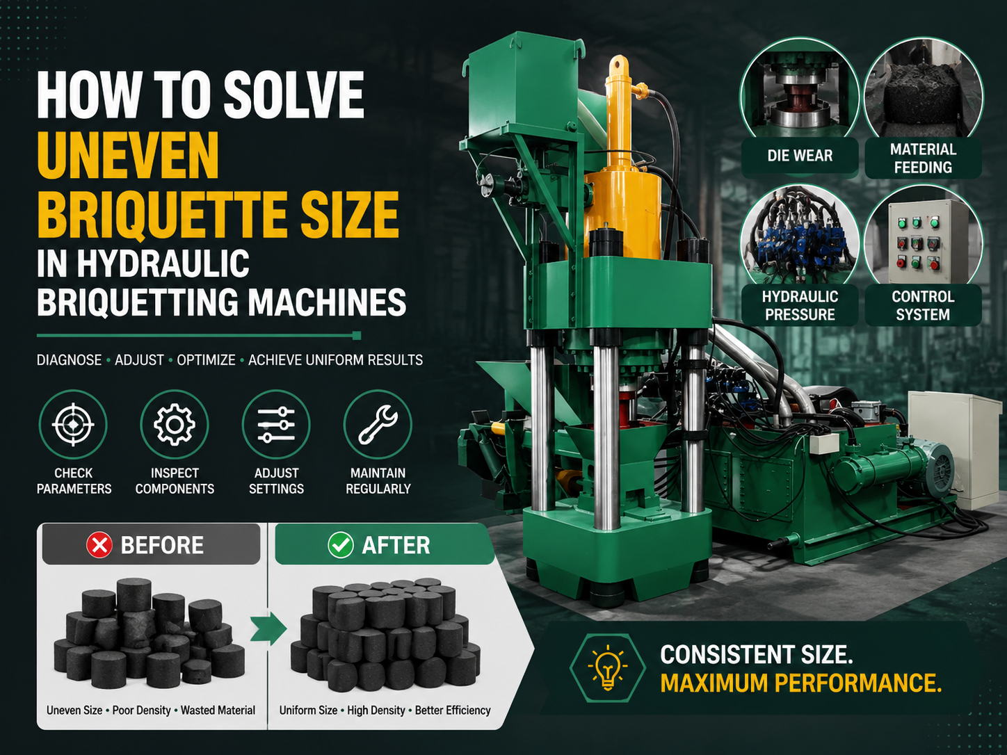 how to solve uneven briquette size in hydraulic briquetting machines 1