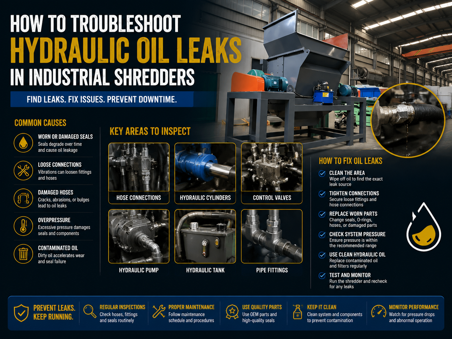 how to troubleshoot hydraulic oil leaks in industrial shredders a comprehensive guide