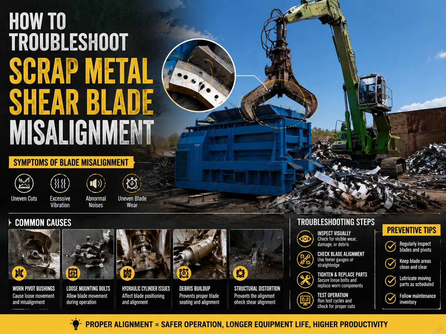 how to troubleshoot scrap metal shear blade misalignment a comprehensive industrial guide