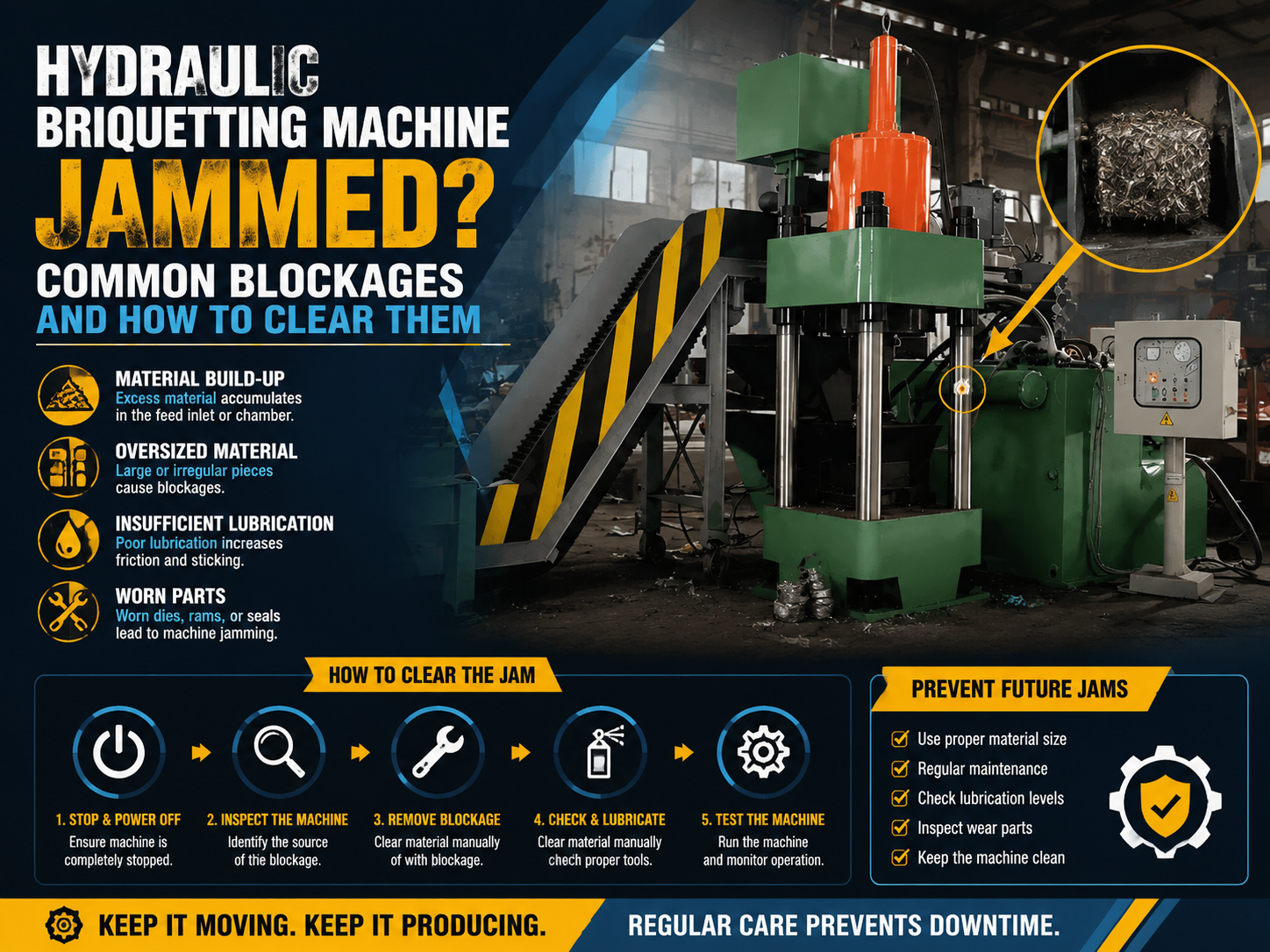 hydraulic briquetting machine jammed common blockages and how to clear them