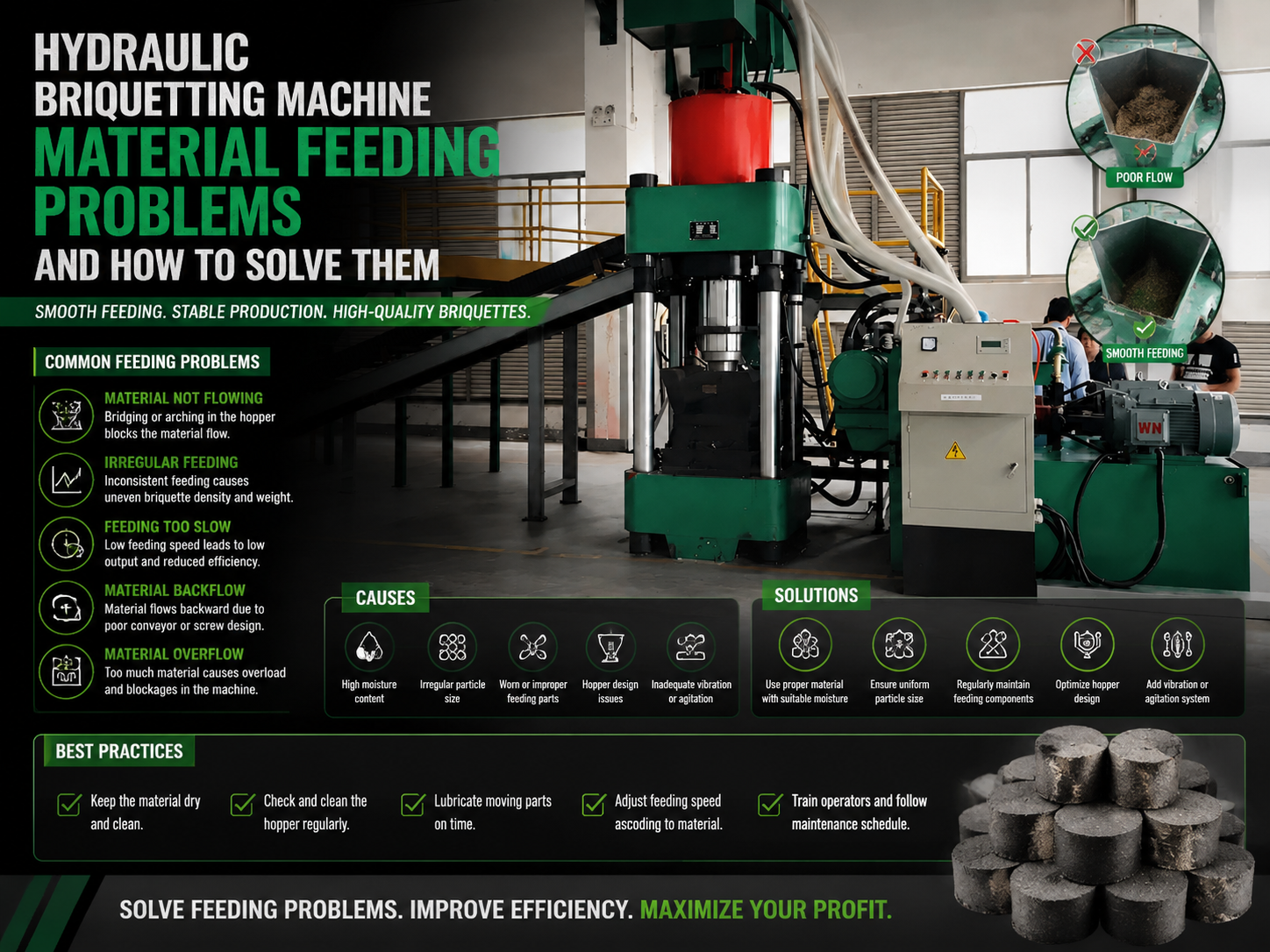 hydraulic briquetting machine material feeding problems solve them a comprehensive guide