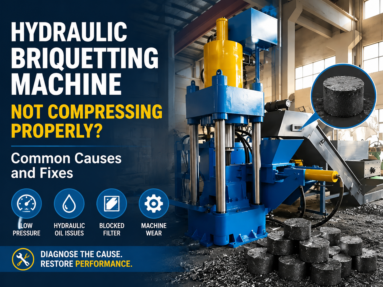 hydraulic briquetting machine not compressing properly common causes and