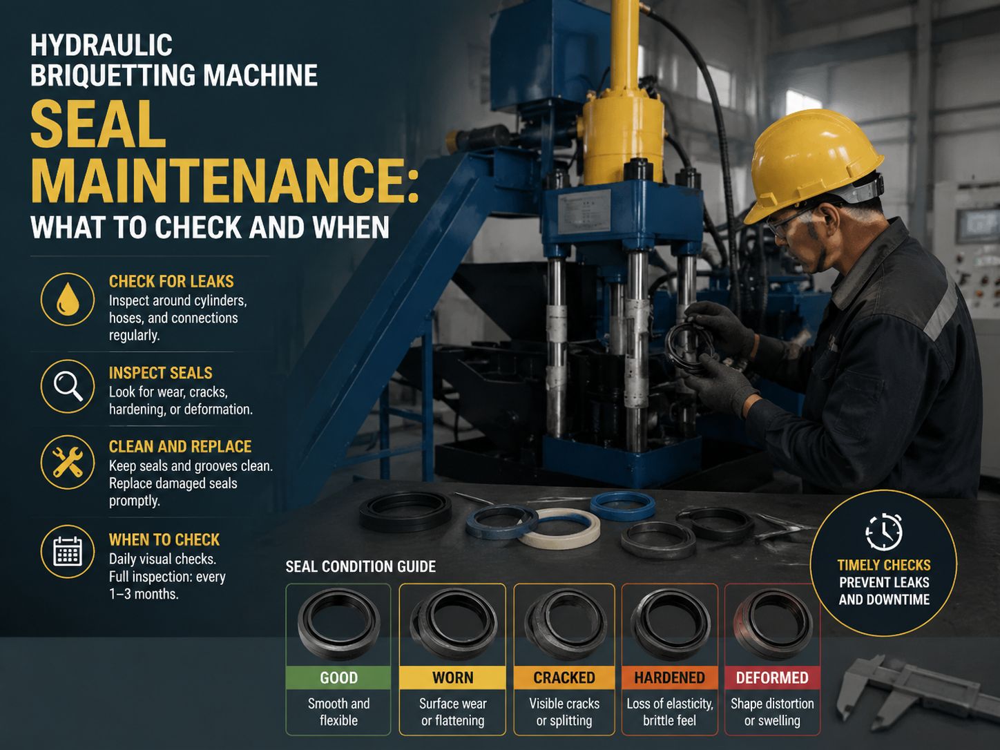 hydraulic briquetting machine seal maintenance what to check and when