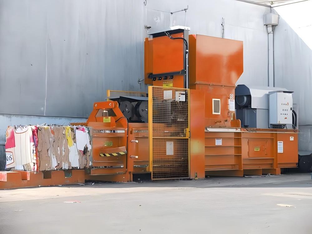 Industrial Horizontal Baler in a Waste Handling Facility