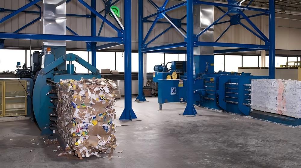 Industrial Recycling Baler in Operation