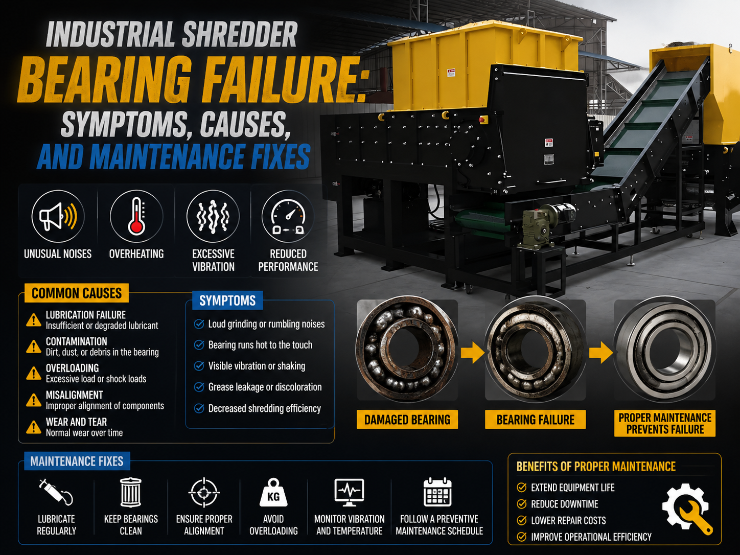 industrial shredder bearing failure symptoms causes and maintenance