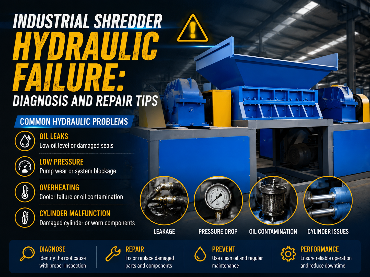 industrial shredder hydraulic failure diagnosis and repair tips