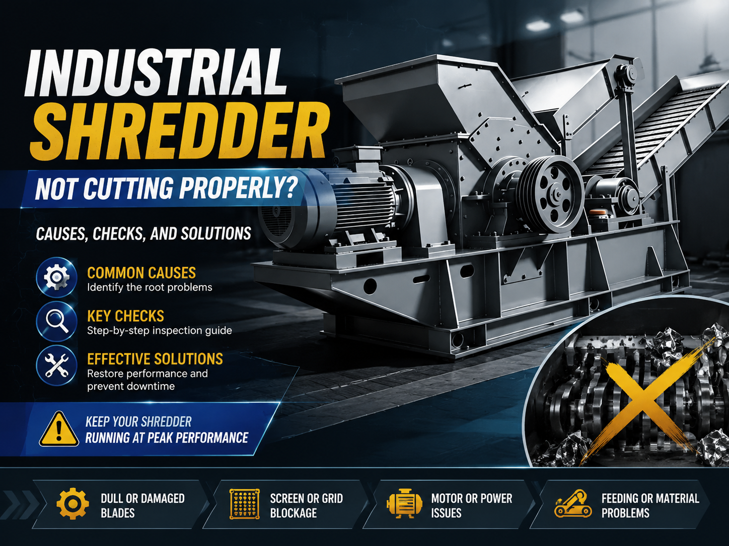 industrial shredder not cutting properly causes checks and solutions