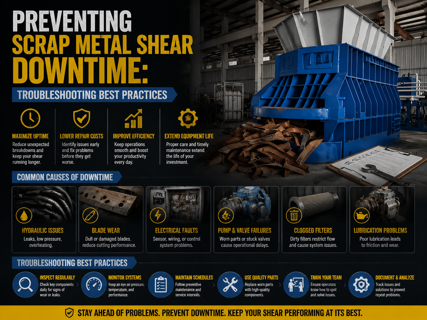 preventing scrap metal shear downtime troubleshooting best practices