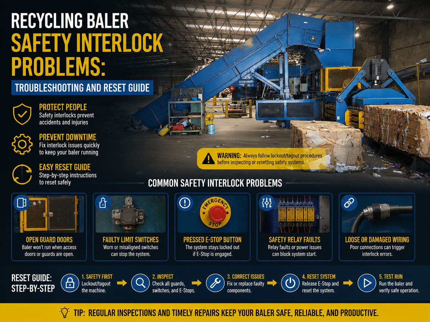 recycling baler safety interlock problems troubleshooting and reset guide