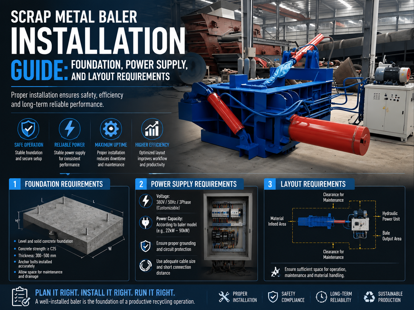 scrap metal baler installation guide foundation power supply and layout requirements