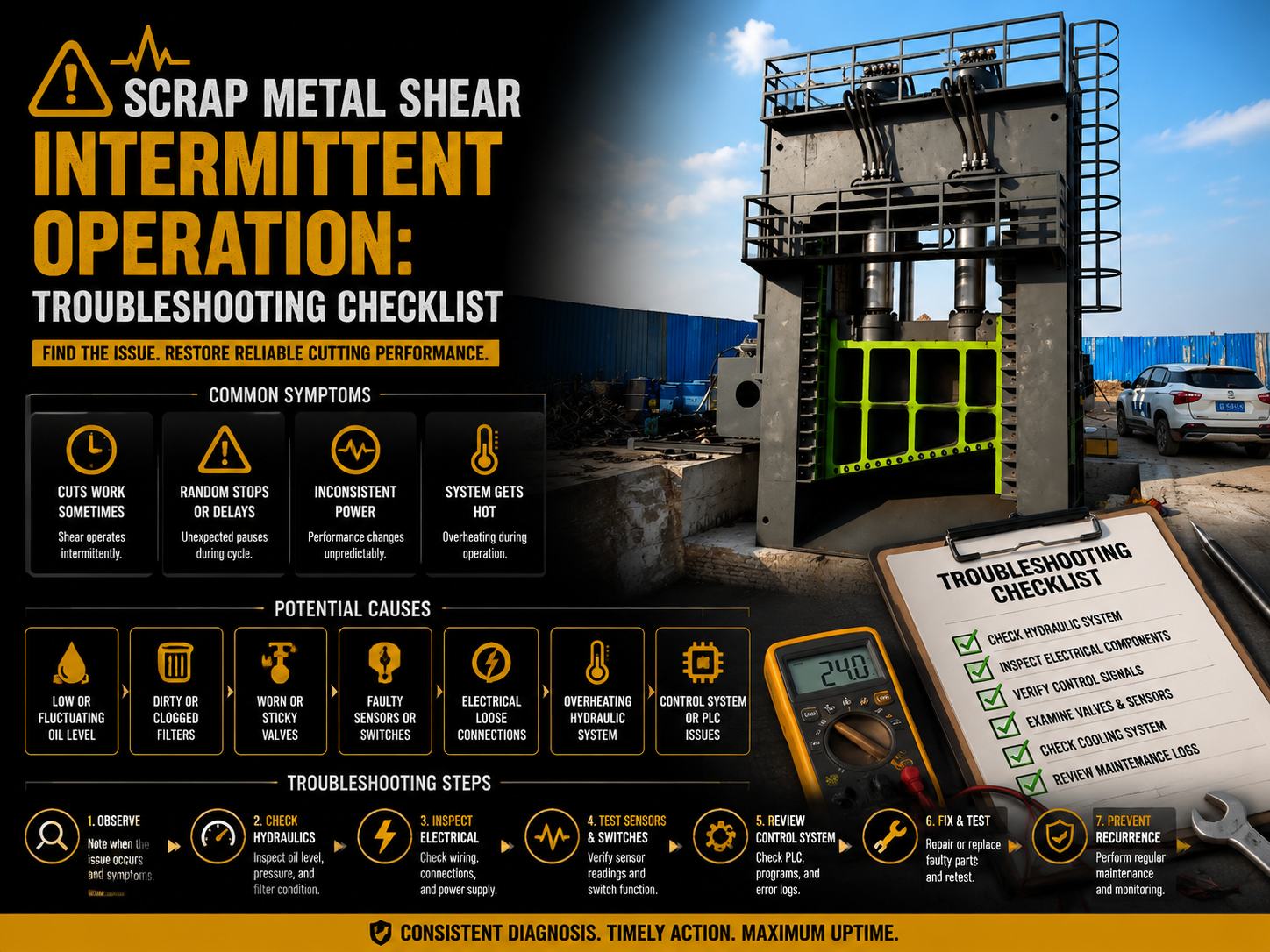 scrap metal shear intermittent operation troubleshooting checklist