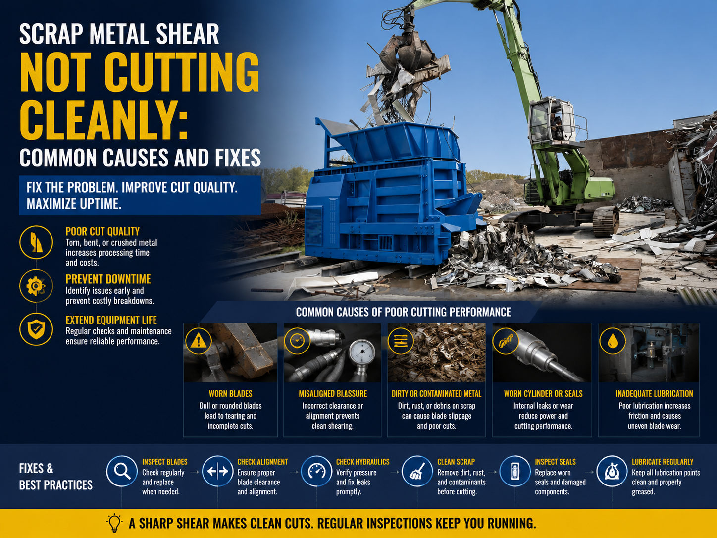 scrap metal shear not cutting cleanly common causes and