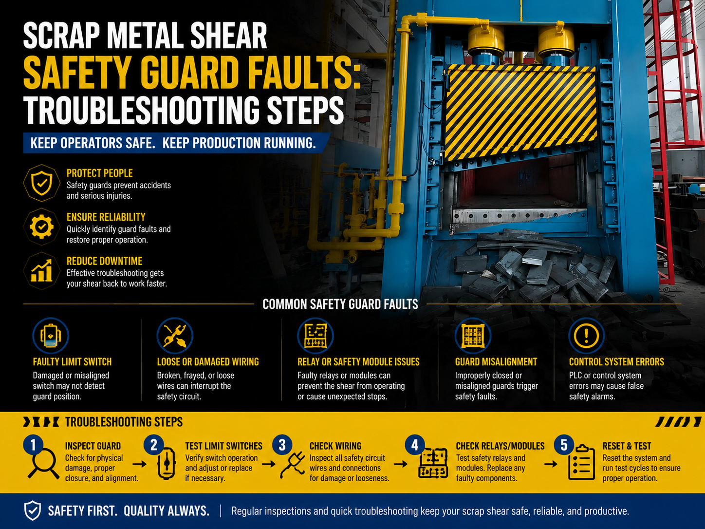 scrap metal shear safety guard faults troubleshooting steps and maintenance guide