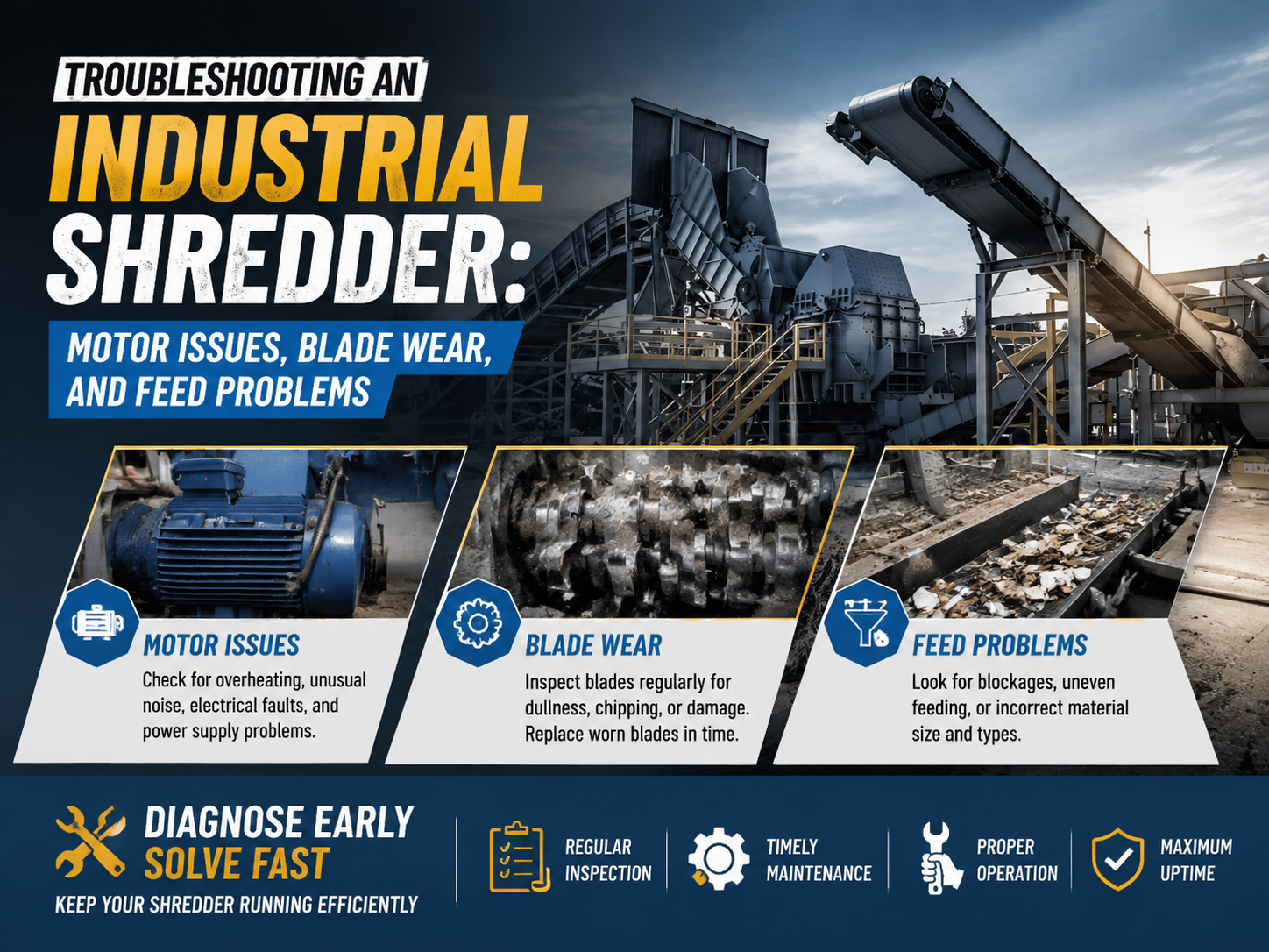 troubleshooting an industrial shredder motor issues blade wear and feed problems