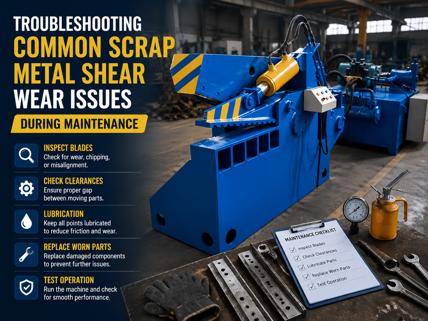 troubleshooting common scrap metal shear wear issues during maintenance 1