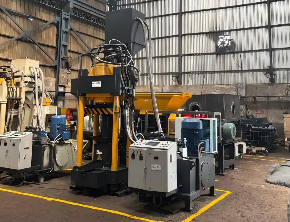 Vertical Metal Briquetting Machine in Industrial Setting