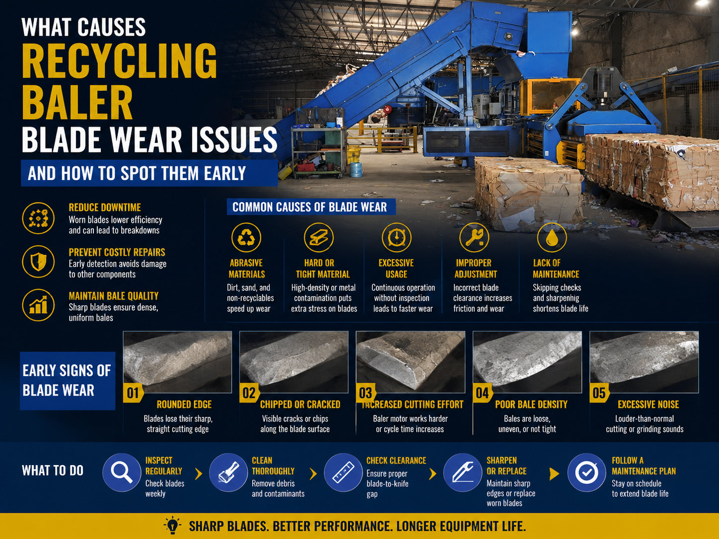 what causes recycling baler blade wear issues and how to spot them early 1