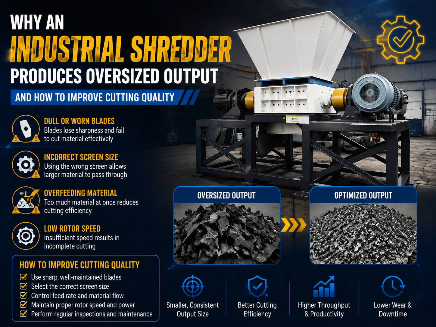 why an industrial shredder produces oversized output and how to improve cutting quality 1