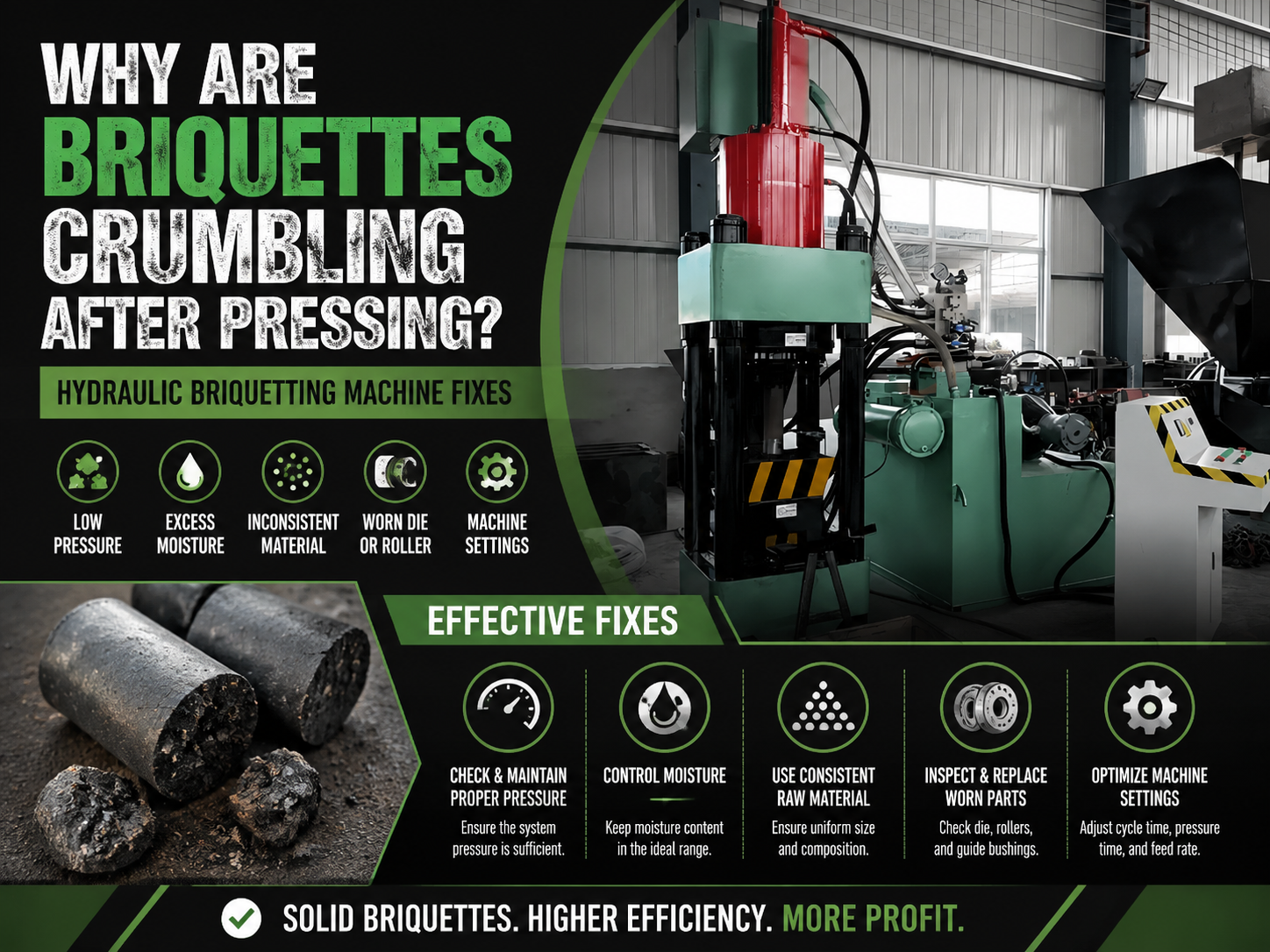 why are briquettes crumbling after pressing hydraulic briquetting machine