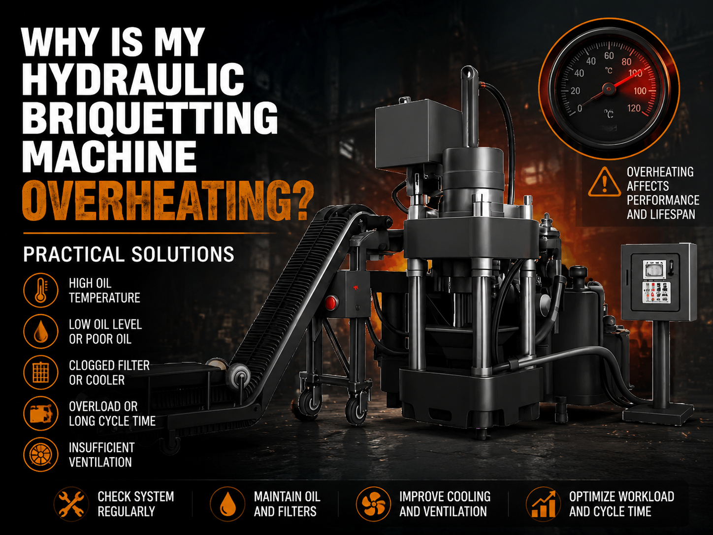why is my hydraulic briquetting machine overheating practical solutions