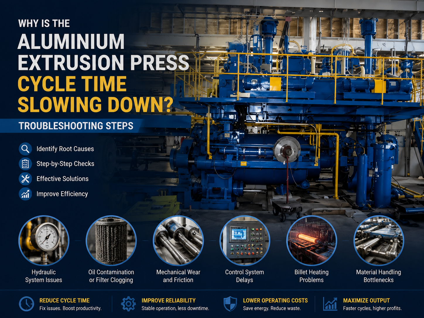 why is the aluminium extrusion press cycle time slowing down troubleshooting steps