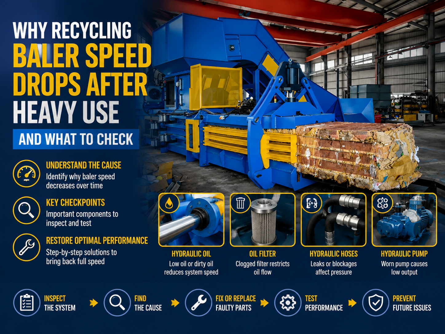 why recycling baler speed drops after heavy use and what to check 1
