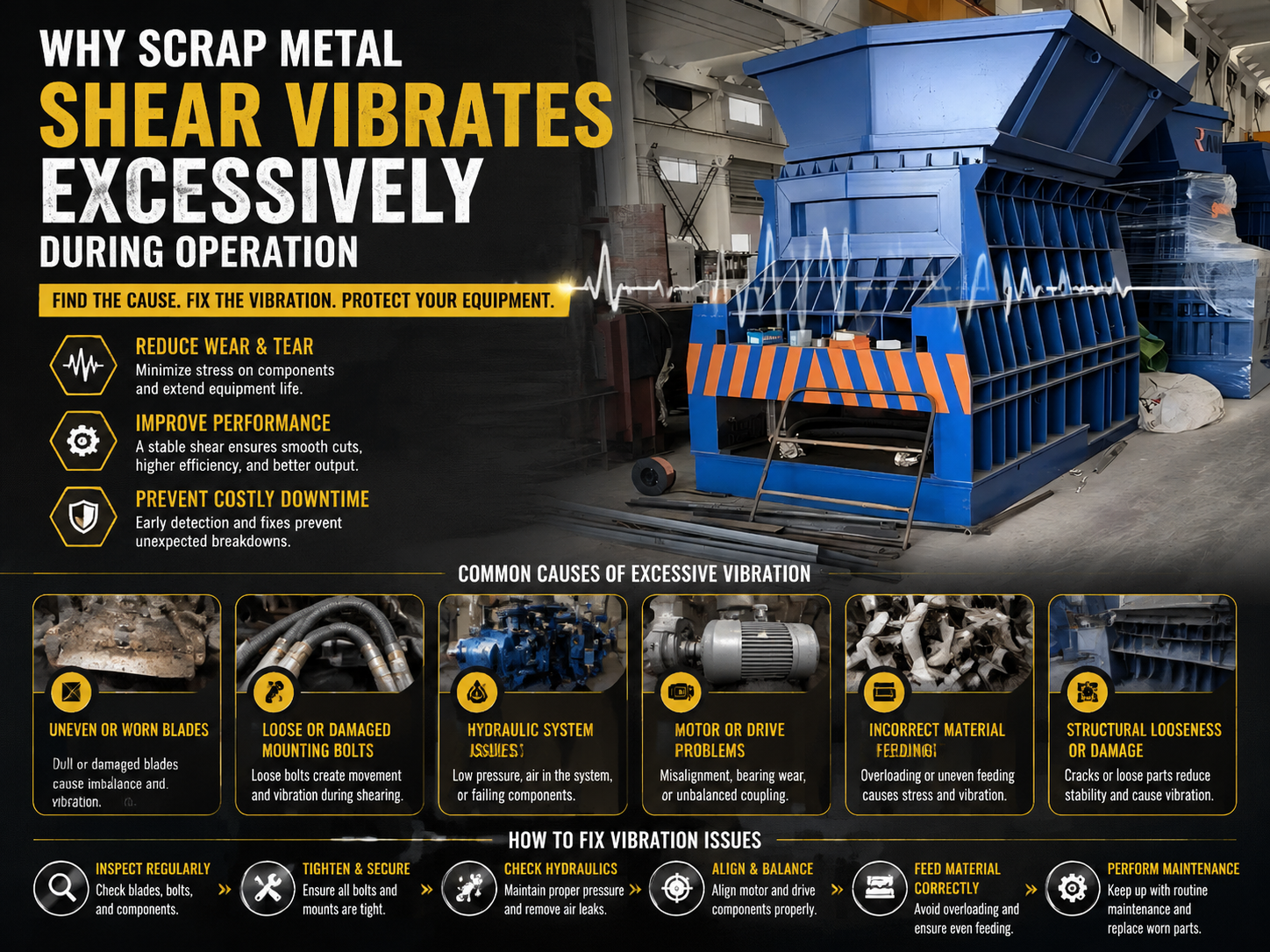 why scrap metal shear vibrates excessively during operation causes and solutions