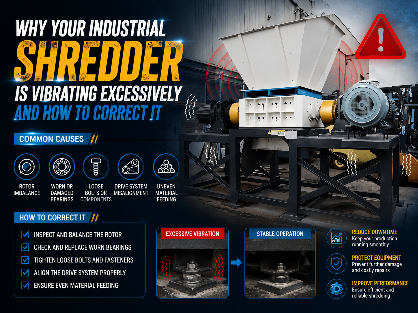 why your industrial shredder is vibrating excessively and how to correct it 1