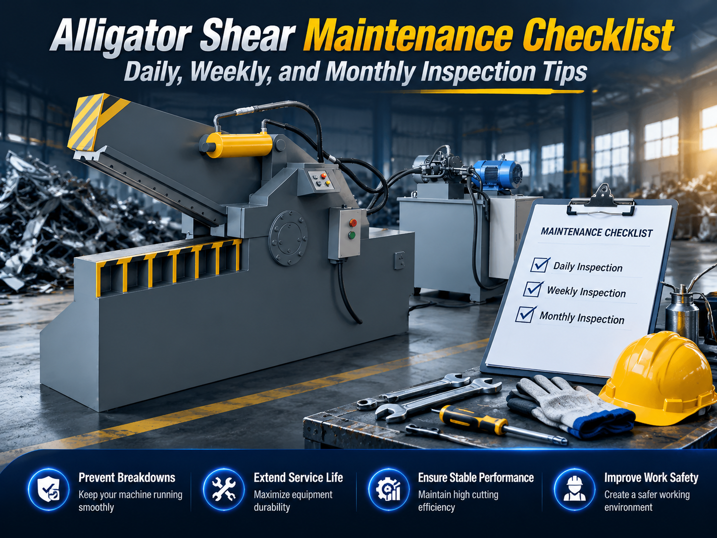 alligator shear maintenance checklist daily weekly and monthly inspection tips